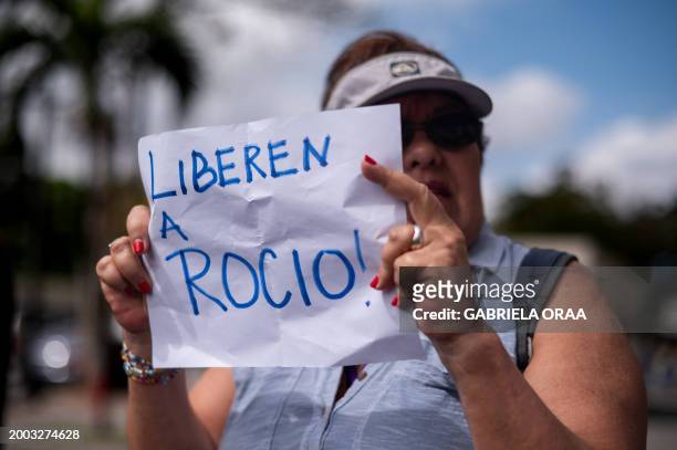 Woman holds a sign that reads "Release Rocio" during a demonstration to demand the release of human rights activist and lawyer Rocio San Miguel in...