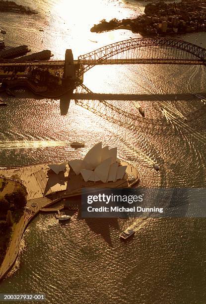 australia, new south wales, sydney harbour, aerial view - sydney harbour stockfoto's en -beelden