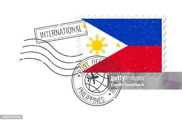 philippines grunge postage stamp. vintage postcard vector illustration with national flag of philippines isolated on white background. retro style. - philippines stock illustrations