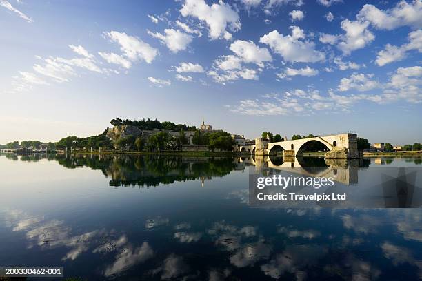 france, provence, avignon, palais des papes and pont saint-benezet - river rhone stock pictures, royalty-free photos & images