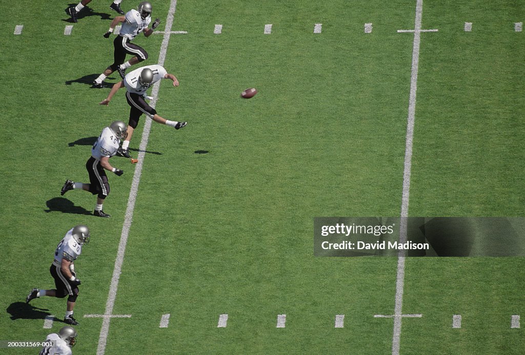 Football team kicking off, elevated view