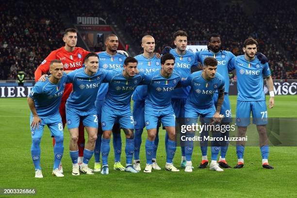 The players of SSC Napoli pose for a team photo prior to kick-off ahead of the Serie A TIM match between AC Milan and SSC Napoli at Stadio Giuseppe...