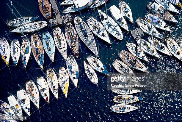 sailboats rafted up, aerial view - chesapeake bay stockfoto's en -beelden