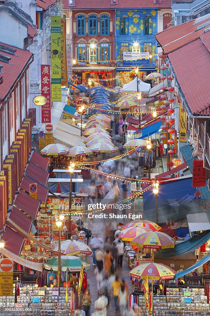 Singapore, Singapore City, Chinatown at night (long exposure)