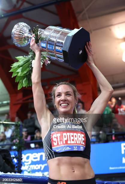 Elle St. Pierre wins the NYRR Men's Wanamaker Mile during the 116th Millrose Games at The Armory Track on February 11, 2024 in New York City.