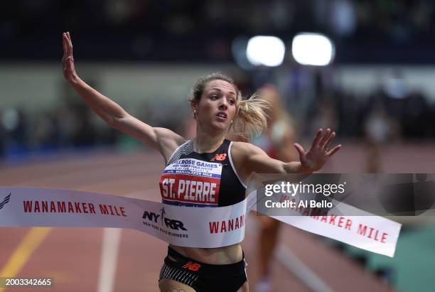 Elle St. Pierre wins the NYRR Men's Wanamaker Mile during the 116th Millrose Games at The Armory Track on February 11, 2024 in New York City.