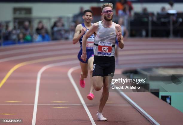 Josh Kerr of Great Britain sets the worlds record at 8:00.67 winning the Dr. Sander Men's 2 Mile during the 116th Millrose Games at The Armory Track...