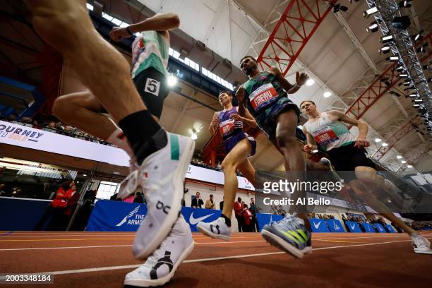 Samuel Firewu of Ethiopia runs the Dr. Sander Men's 2 Mile during the 116th Millrose Games at The Armory Track on February 11, 2024 in New York City.