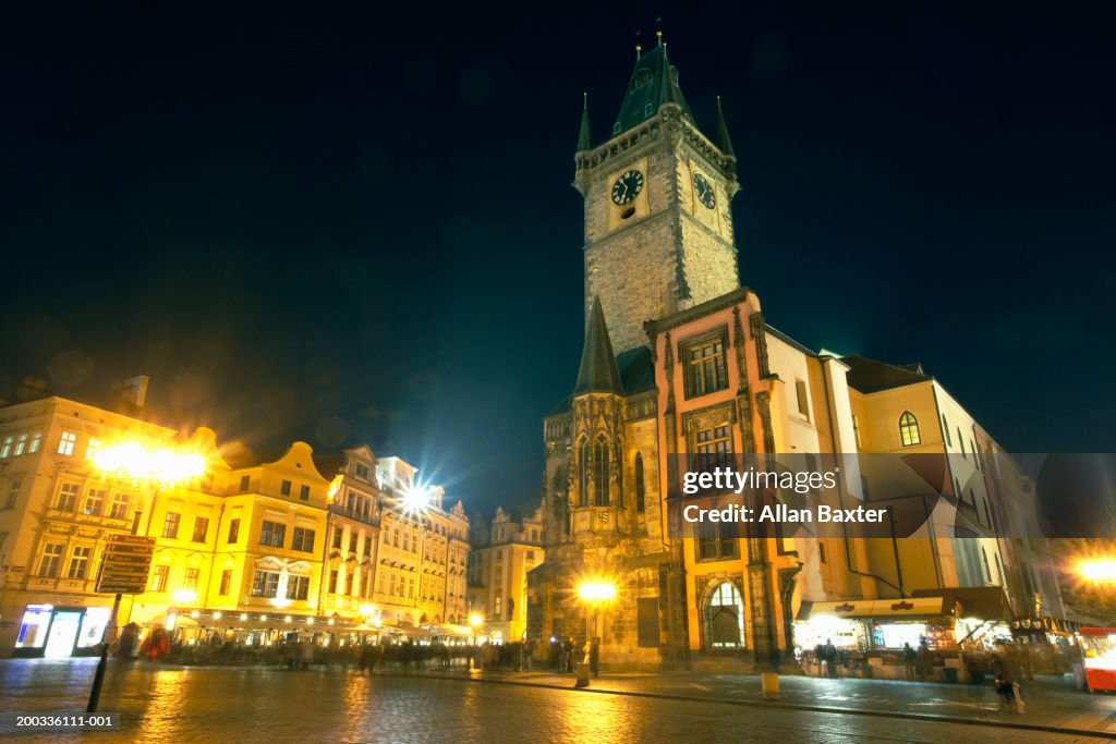 Czech Republic, Prague, Town Hall in Old Town Square, night
