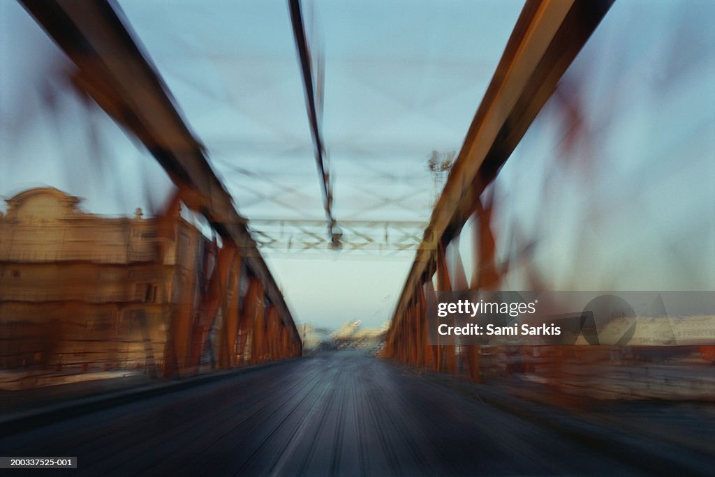 France, Marseille, road bridge(blurred motion)