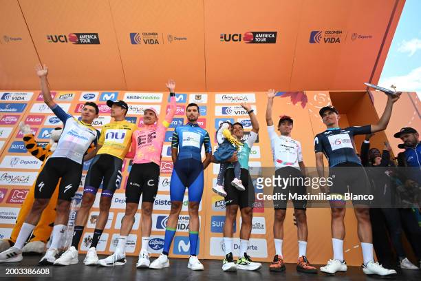 Javier Ernesto Jamaica of Colombia - Best Teammate Jersey, Rodrigo Contreras of Colombia and Team Nu Colombia - Yellow Leader Jersey, Richard Carapaz...