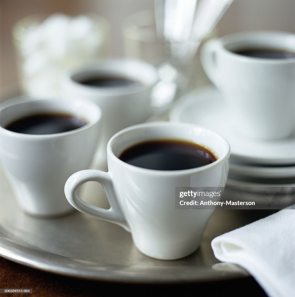 Cups of Espresso on silver tray