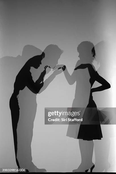 silhouette of man kissing woman's hand - kissing hand stock pictures, royalty-free photos & images