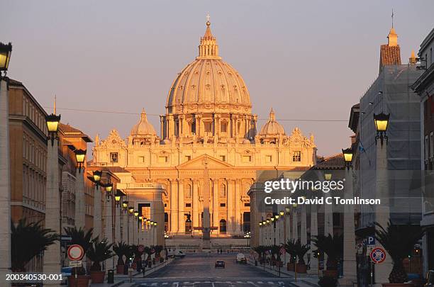 italy, lazio, rome, vatican city, via della conciliazione at sunrise - st peters basilica the vatican stock pictures, royalty-free photos & images