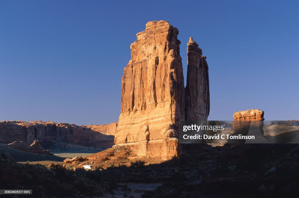 USA, Utah, Arches National Park, Organ rock formation at sunset