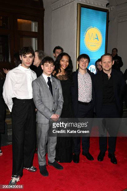 Louis McCartney and Michael Jibson attend the WhatsOnStage Awards 2024 at the London Palladium on February 11, 2024 in London, England.