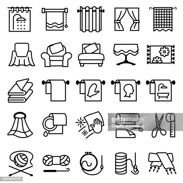 home linen, fabric and textiles outline icons - facecloth stock illustrations