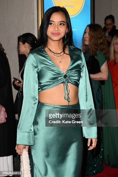 Desmonda Cathabel attends the WhatsOnStage Awards 2024 at the London Palladium on February 11, 2024 in London, England.