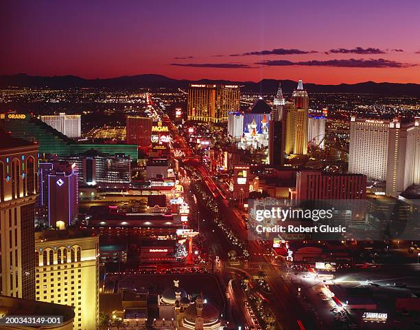 usa, nevada, las vegas, skyline, elevated view - las vegas skyline night stock pictures, royalty-free photos & images