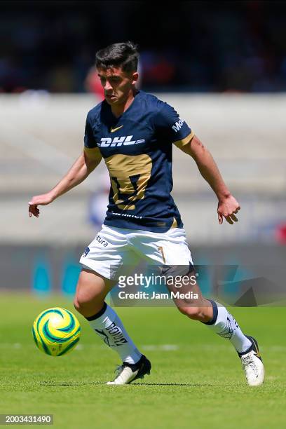 Rodrigo Lopez of Pumas controls the ball during the 6th round match between Pumas UNAM and Puebla as part of the Torneo Clausura 2024 Liga MX at...
