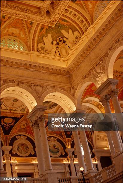 usa, washington dc, library of congress interior, low angle view - library of congress interior stock pictures, royalty-free photos & images