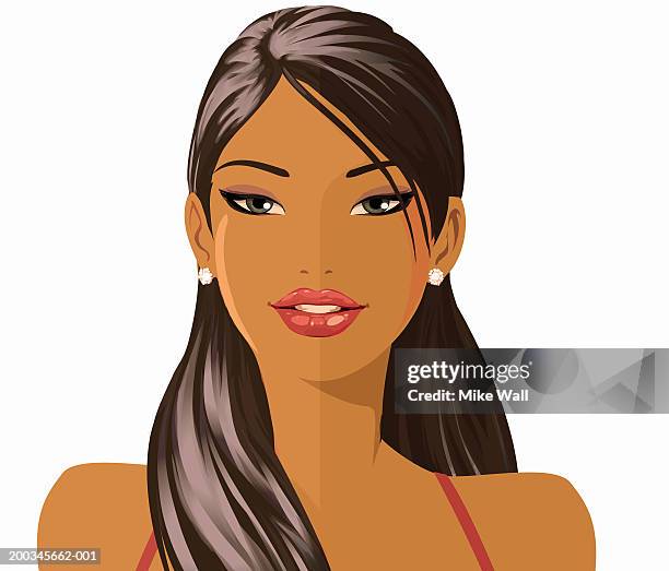 woman, portrait, close-up - woman in spaghetti straps stock illustrations