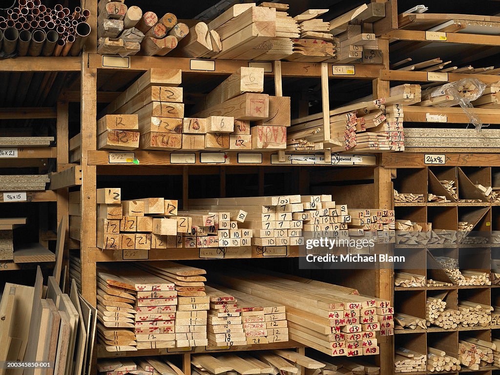 Planks of wood on shelves