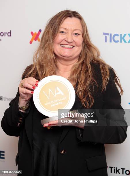 Jill Green inside the WhatsOnStage Awards 2024 Winners Room at the London Palladium on February 11, 2024 in London, England.