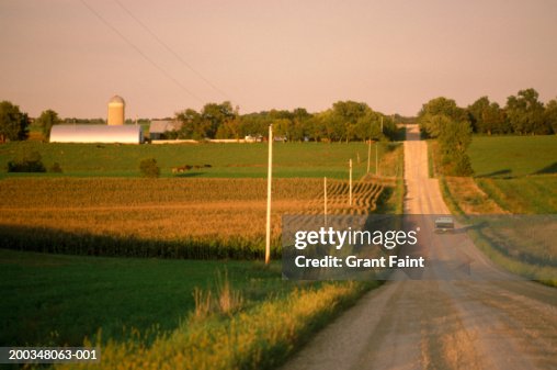 USA, northern Minnesota, truck on gravel road, rear view USA, northern Minnesota, truck on gravel road, rear view