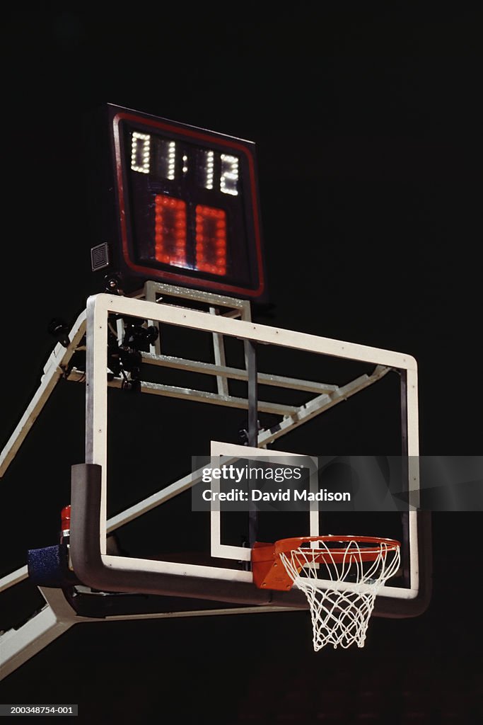 Basketball basket, backboard and shot timing clock