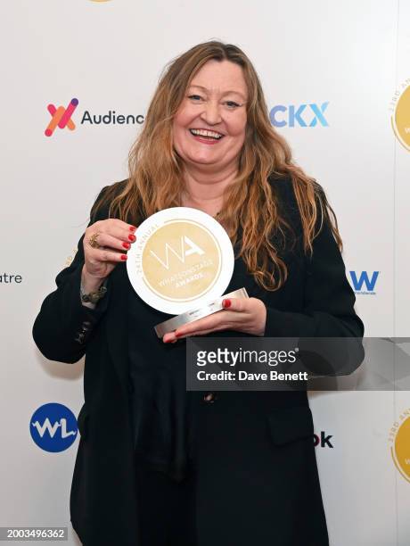 Jill Green poses in the Winners Room at The 24th Annual WhatsOnStage Awards 2024 at The London Palladium on February 11, 2024 in London, England.