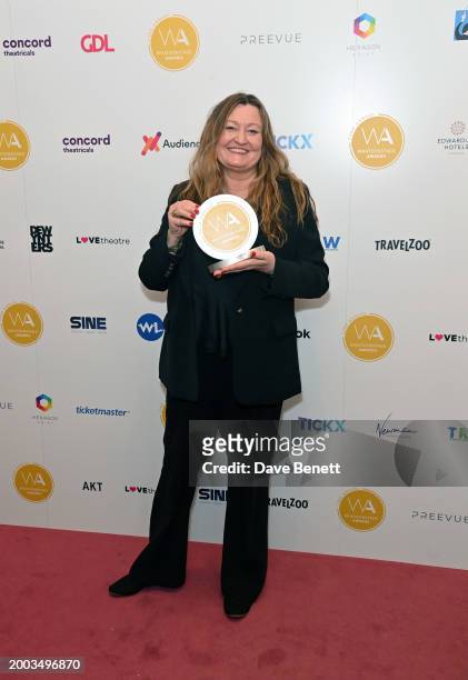 Jill Green poses in the Winners Room at The 24th Annual WhatsOnStage Awards 2024 at The London Palladium on February 11, 2024 in London, England.
