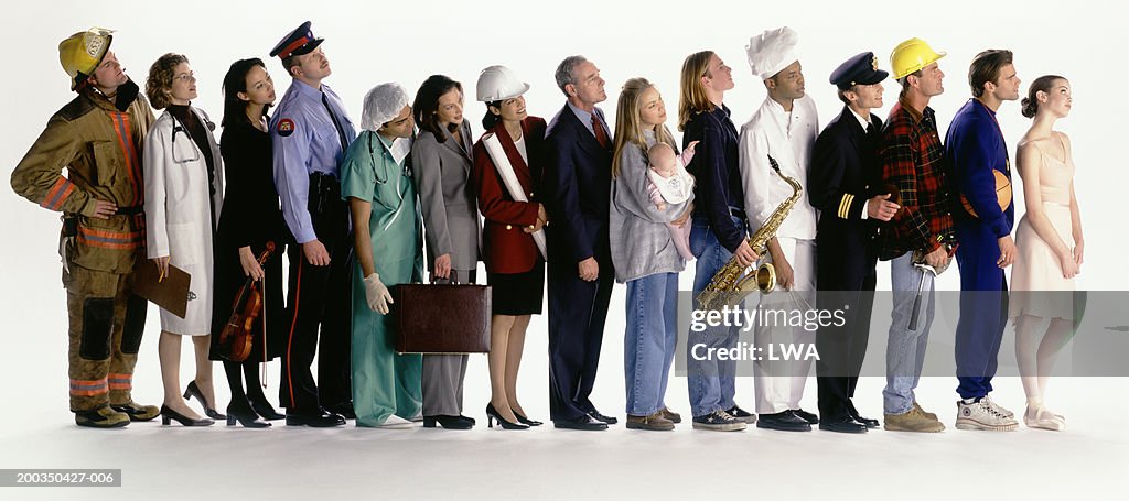 Group of people in row with different occupations