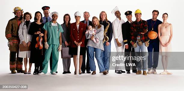 group of people with different occupations smiling, portrait - verschiedene berufe stock-fotos und bilder