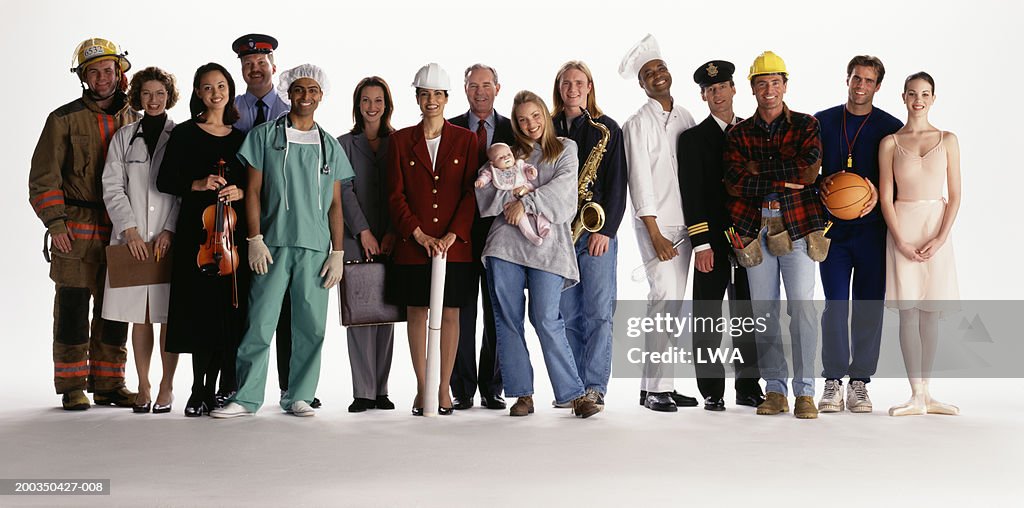 Group of people with different occupations smiling, portrait