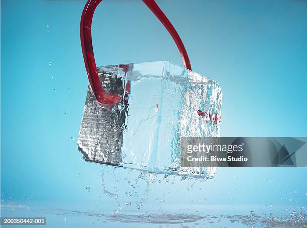 tongs holding block of ice - 氷　塊 ストックフォトと画像