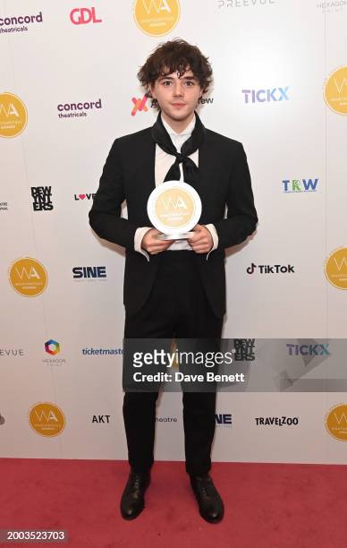 Jack Wolfe poses in the Winners Room at The 24th Annual WhatsOnStage Awards 2024 at The London Palladium on February 11, 2024 in London, England.