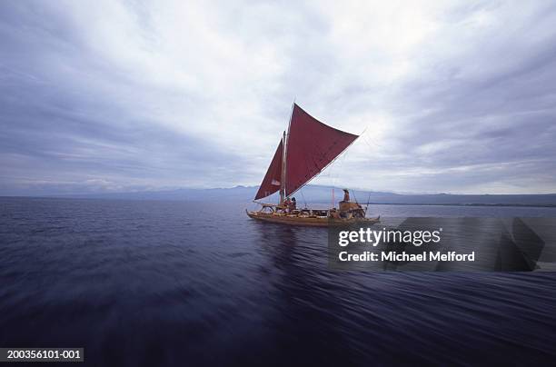 usa, hawaii, people sailing on outrigger - outrigger stock pictures, royalty-free photos & images