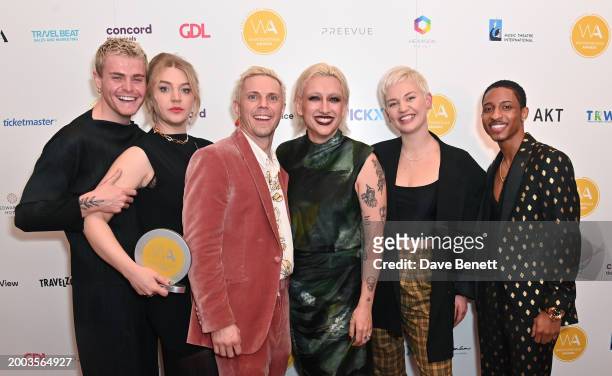 Travis Ross, Self Esteem aka Rebecca Lucy Taylor, Jake Shears, Mason Alexander Park, Sally Frith and Myles Frost pose in the Winners Room at The 24th...