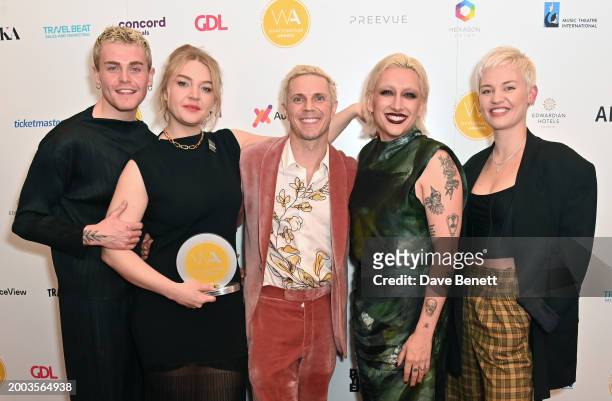 Travis Ross, Rebecca Lucy Taylor aka Self Esteem, Jake Shears, Mason Alexander Park and Sally Frith pose in the Winners Room at The 24th Annual...