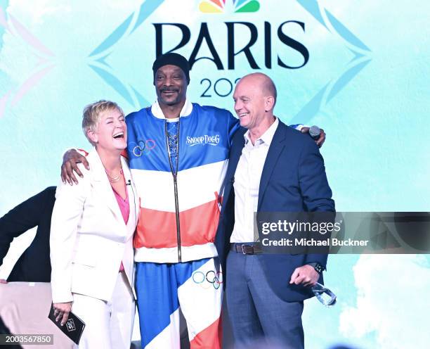 Molly Solomon, Snoop Dogg and Rowdy Gaines at the Peacock presentations at the TCA Winter Press Tour held at The Langham, Huntington on February 14,...