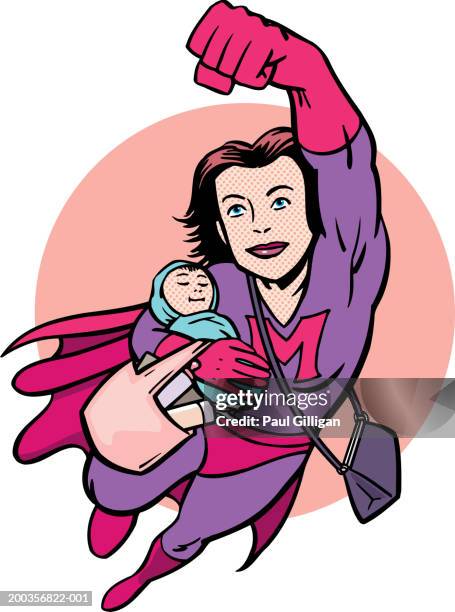 superhero mother flying, carrying newborn baby - supermom点のイラスト素材／クリップアート素材／マンガ素材／アイコン素材