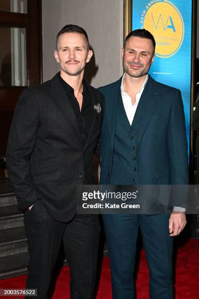 Morgan Large and Matt Cole attend the WhatsOnStage Awards 2024 at the London Palladium on February 11, 2024 in London, England.