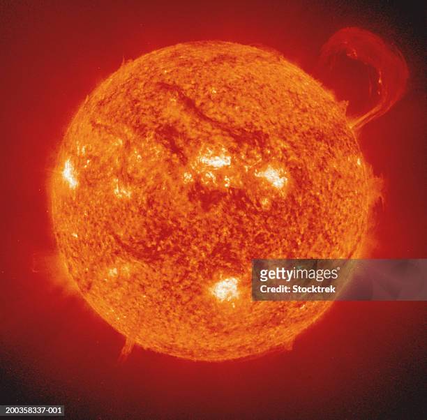 handle shaped prominence on sun, satellite view - sole foto e immagini stock