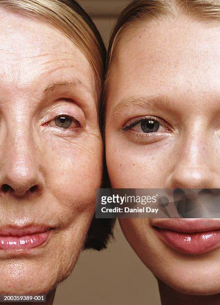 senior woman and young woman, heads together, portrait, close-up - guancia a guancia foto e immagini stock