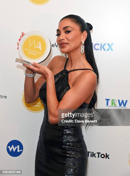Nicole Scherzinger poses in the Winners Room at The 24th Annual WhatsOnStage Awards 2024 at The London Palladium on February 11, 2024 in London,...