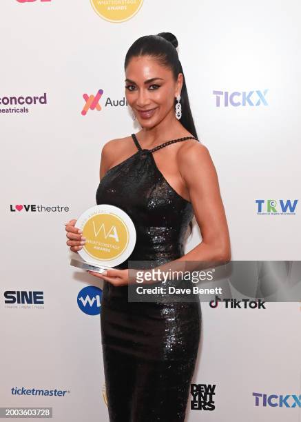 Nicole Scherzinger poses in the Winners Room at The 24th Annual WhatsOnStage Awards 2024 at The London Palladium on February 11, 2024 in London,...