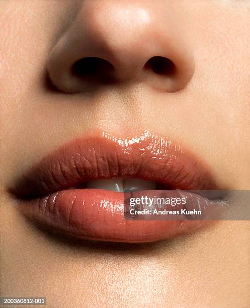 woman's face, close-up of lips and nose - human lips bildbanksfoton och bilder