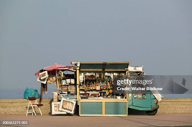 italy, sicily, van selling souvenirs - giardini naxos stock pictures, royalty-free photos & images