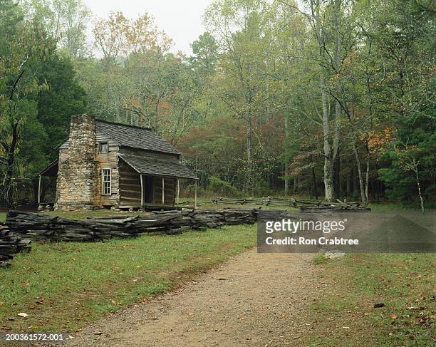 usa, tennessee, great smoky mountains national park, john oliver cabin - cabin in the woods stock-fotos und bilder
